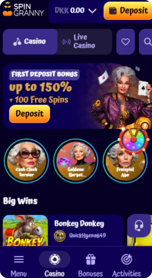 SpinGranny Casino - Hoofdpagina van de website