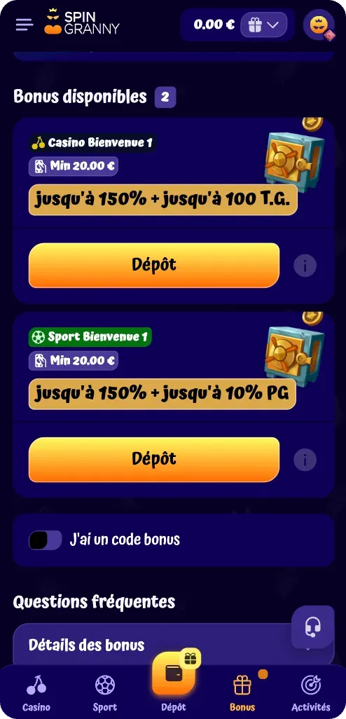 SpinGranny Casino - Page principale du site