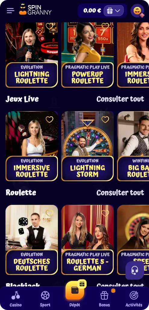 SpinGranny Casino - Placer des paris sportifs
