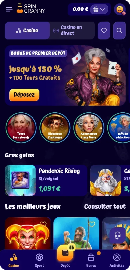 SpinGranny Casino - Choisir le jeu approprié