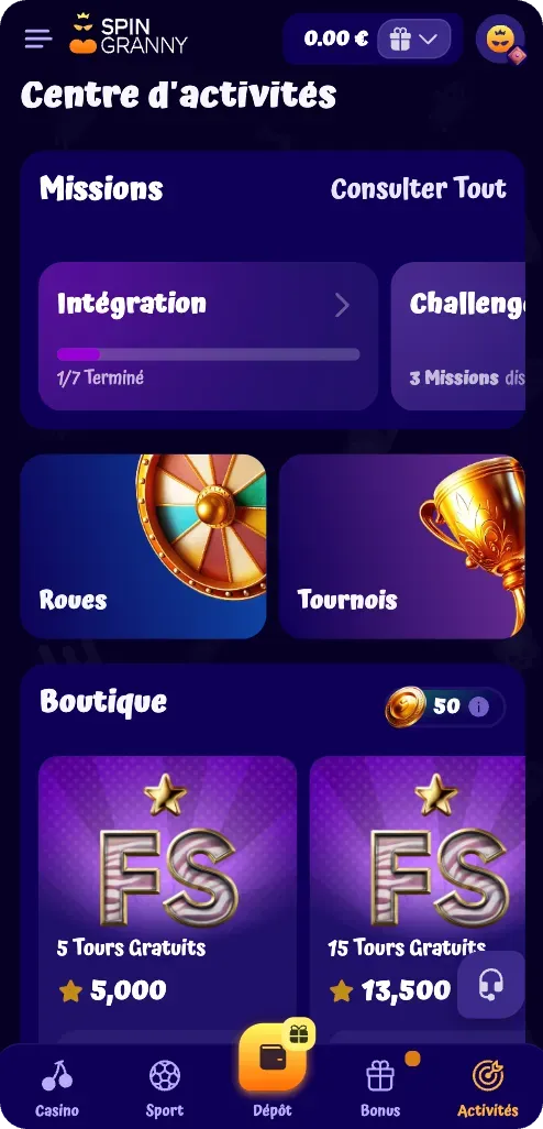 SpinGranny Casino - Recharger le solde