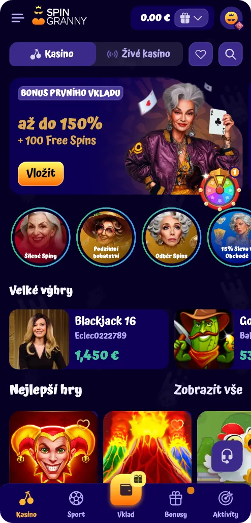 SpinGranny Casino - Vyberte vhodnou hru