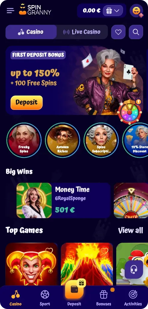 SpinGranny Casino - Top Up Balance