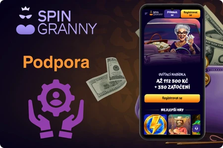 Podpora 24/7 v Spin Granny Casino s live chatem, e-mailem a telefonem pro české hráče