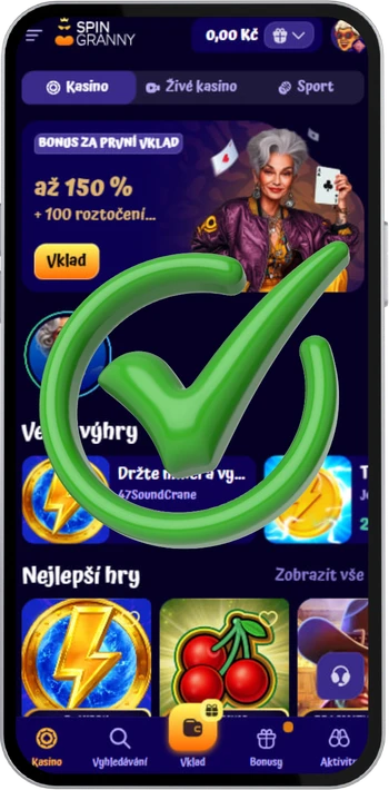 Krok potvrzení při Spingranny login s přesměrováním na dashboard účtu