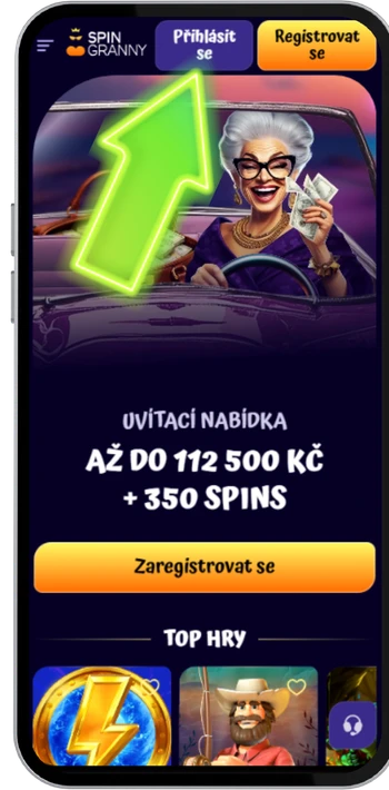 Přihlašovací formulář Spin Granny Casino s poli pro e-mailovou adresu a heslo