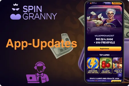 Automatische App-Updates und Support-Service der Spin Granny Casino Android-App mit Live-Chat