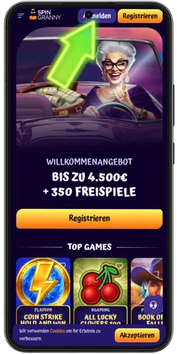 Login-Formular von Spin Granny Casino mit Eingabefeldern für E-Mail-Adresse und Passwort