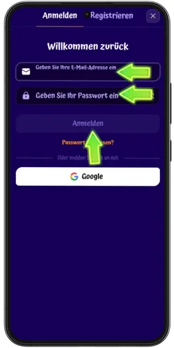 Login-Button oben rechts auf der Spin Granny Casino Webseite zum Einloggen