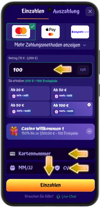 Spin Granny Casino Einzahlung Zahlungsmethode Willkommensbonus aktivieren