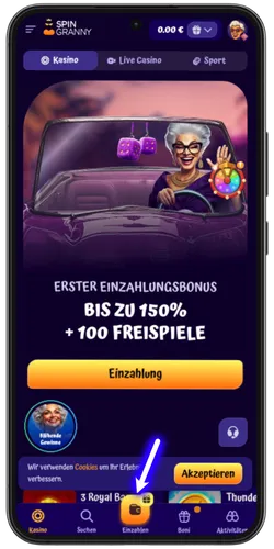 SpinGranny Casino erste Einzahlung – Willkommensbonus aktivieren