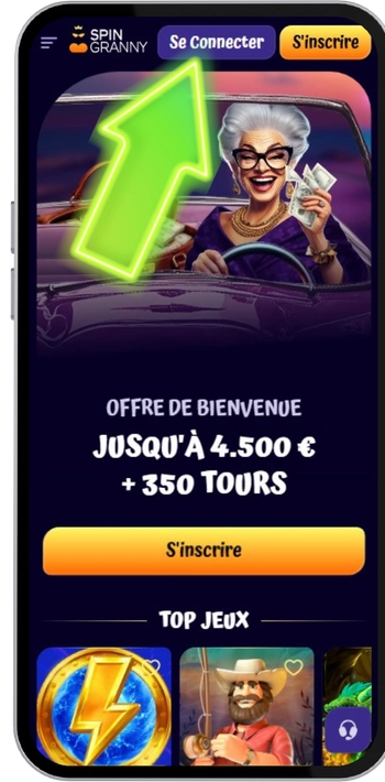 Formulaire de connexion de Spin Granny Casino avec les champs adresse e-mail et mot de passe