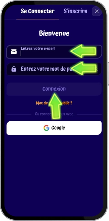 Bouton de connexion en haut à droite du site Spin Granny Casino