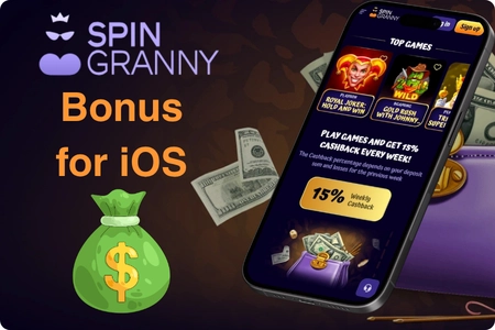 Welcome bonus and cashback offers for iOS players in the Spin Granny Casino app with free spins and deposit bonuses