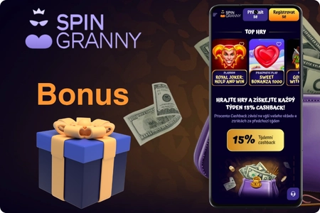 Uvítací bonus a cashback nabídky pro nové hráče aplikace Spin Granny Casino Android