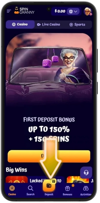 Spin Granny Casino deposit button app navigation Australia