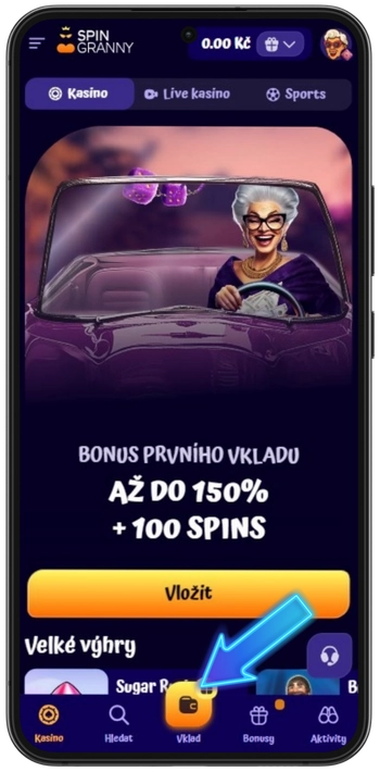 SpinGranny Casino první vklad aktivace uvítacího bonusu