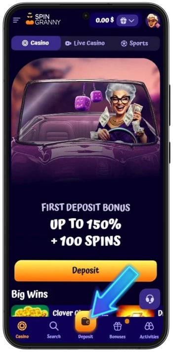 SpinGranny Casino first deposit activate welcome bonus