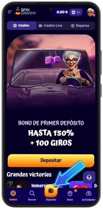 SpinGranny Casino primer depósito activar bono de bienvenida