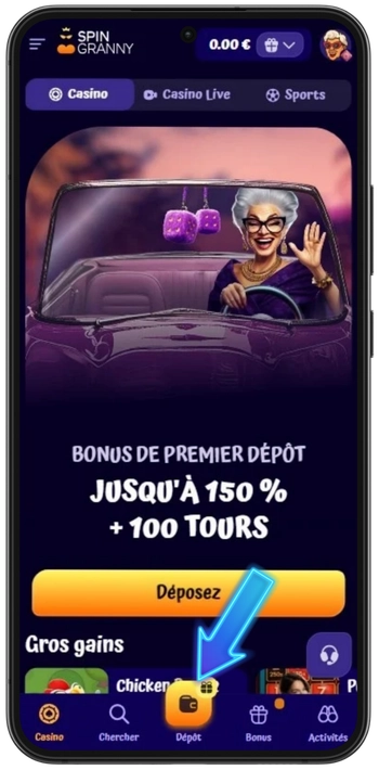SpinGranny Casino premier dépôt activer le bonus de bienvenue