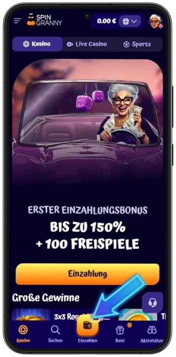 SpinGranny Casino eerste storting welkomstbonus activeren