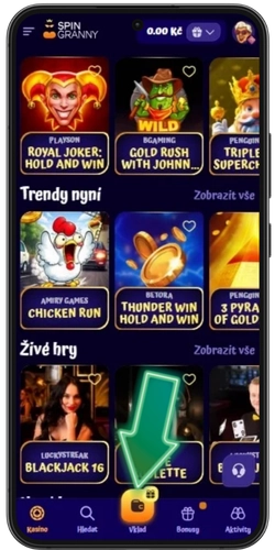 Tlačítko Vložit SpinGranny Casino v navigaci