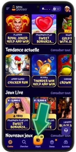Bouton Déposer de SpinGranny Casino dans la navigation