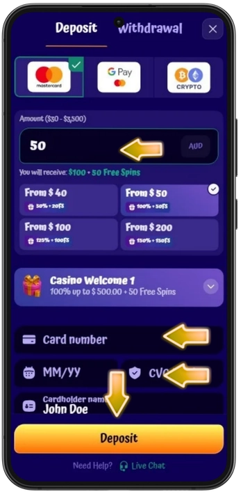 Spin Granny Casino deposit payment method welcome bonus activation Australia