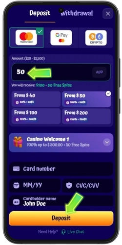 SpinGranny Casino deposit with Visa, Skrill and bonus levels