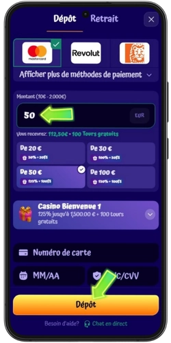 Dépôt au casino SpinGranny avec Visa, Skrill et niveaux de bonus