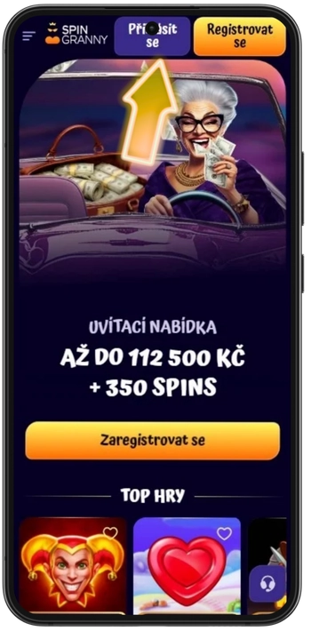 SpinGranny Casino úvodní stránka tlačítko registrace