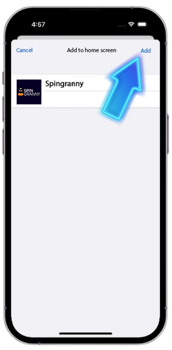 Confirming the name and adding the Spin Granny icon to the home screen
