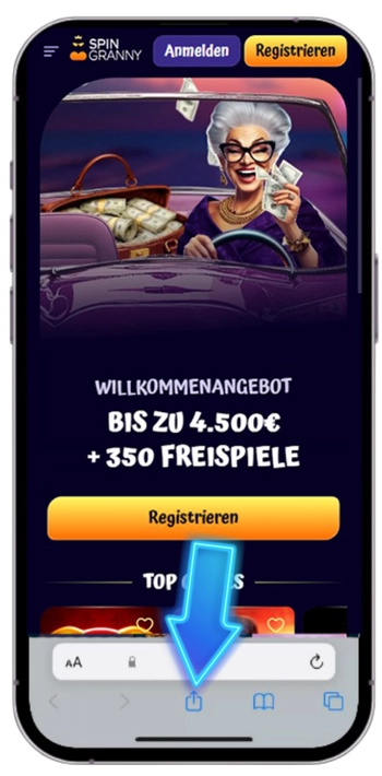 Safari Teilen-Symbol unten in der Browserleiste auf dem iPhone