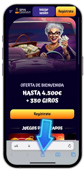 Icono Compartir de Safari en la barra inferior del navegador en el iPhone