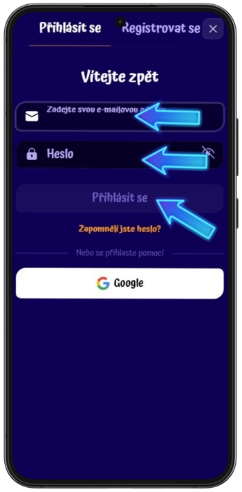 SpinGranny Casino přihlašovací formulář e-mail a heslo