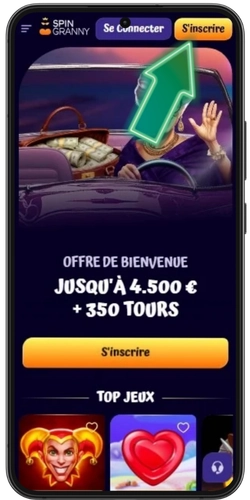 Page d'accueil SpinGranny Casino avec le bouton S'inscrire