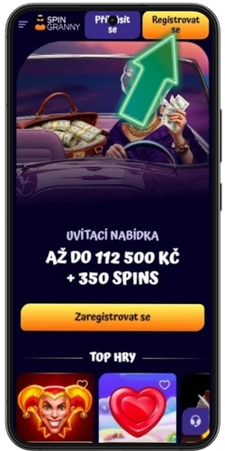 Hlavní stránka SpinGranny Casino s tlačítkem Registrovat se