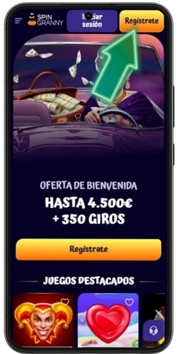Página de inicio de SpinGranny Casino con el botón Registrarse