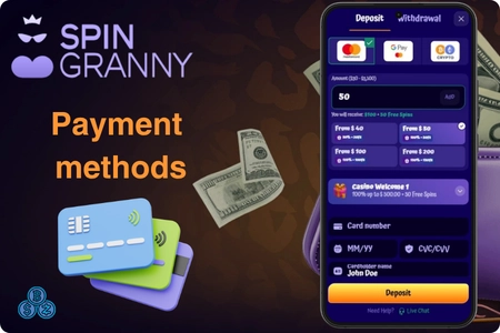 SpinGranny Casino payment methods Mastercard Google Pay Crypto