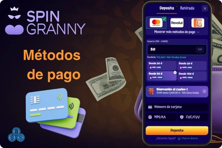 Métodos de pago SpinGranny Casino Visa Skrill Crypto