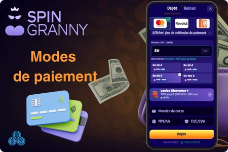 Moyens de paiement SpinGranny Casino Visa Skrill Crypto