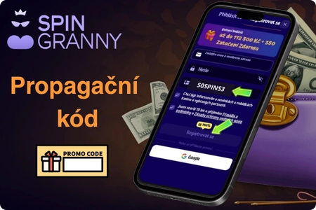 Zadání slevového kódu SpinGranny 50SPINS3 do registračního formuláře