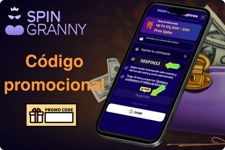 Introducir el código promocional SpinGranny 50SPINS3 en el formulario de registro