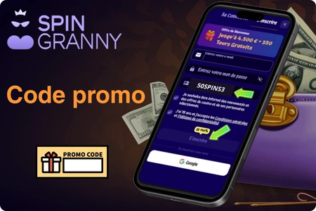 Saisir le code promo SpinGranny 50SPINS3 dans le formulaire d'inscription