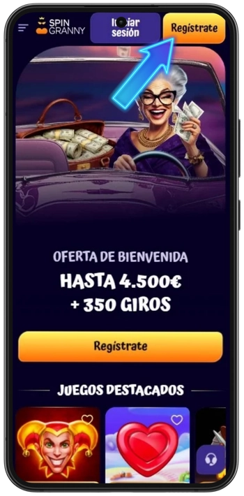 SpinGranny Casino botón de registro crear cuenta