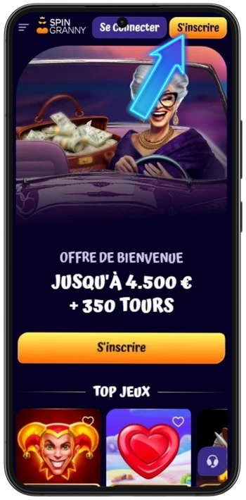 SpinGranny Casino bouton inscription créer un compte