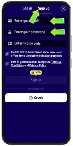 SpinGranny Casino registration with email and password