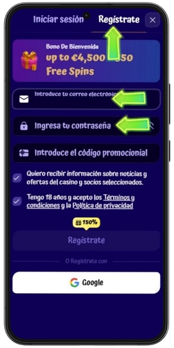 Registro en SpinGranny Casino con correo electrónico y contraseña