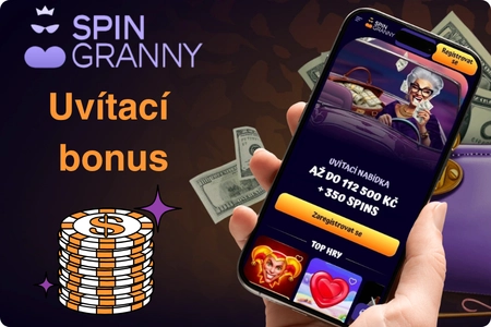 SpinGranny Casino uvítací bonus úvodní stránka tlačítko registrace