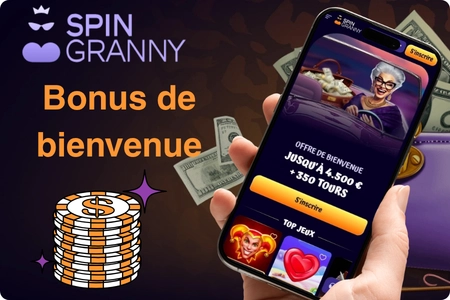 SpinGranny Casino bonus de bienvenue page d'accueil bouton inscription